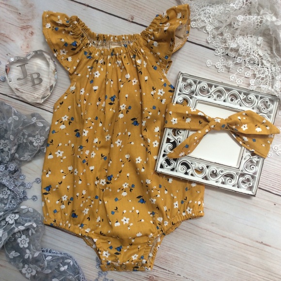 mustard romper baby girl